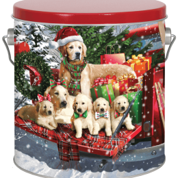 Red Truck Pups Gallon Popcorn Tin